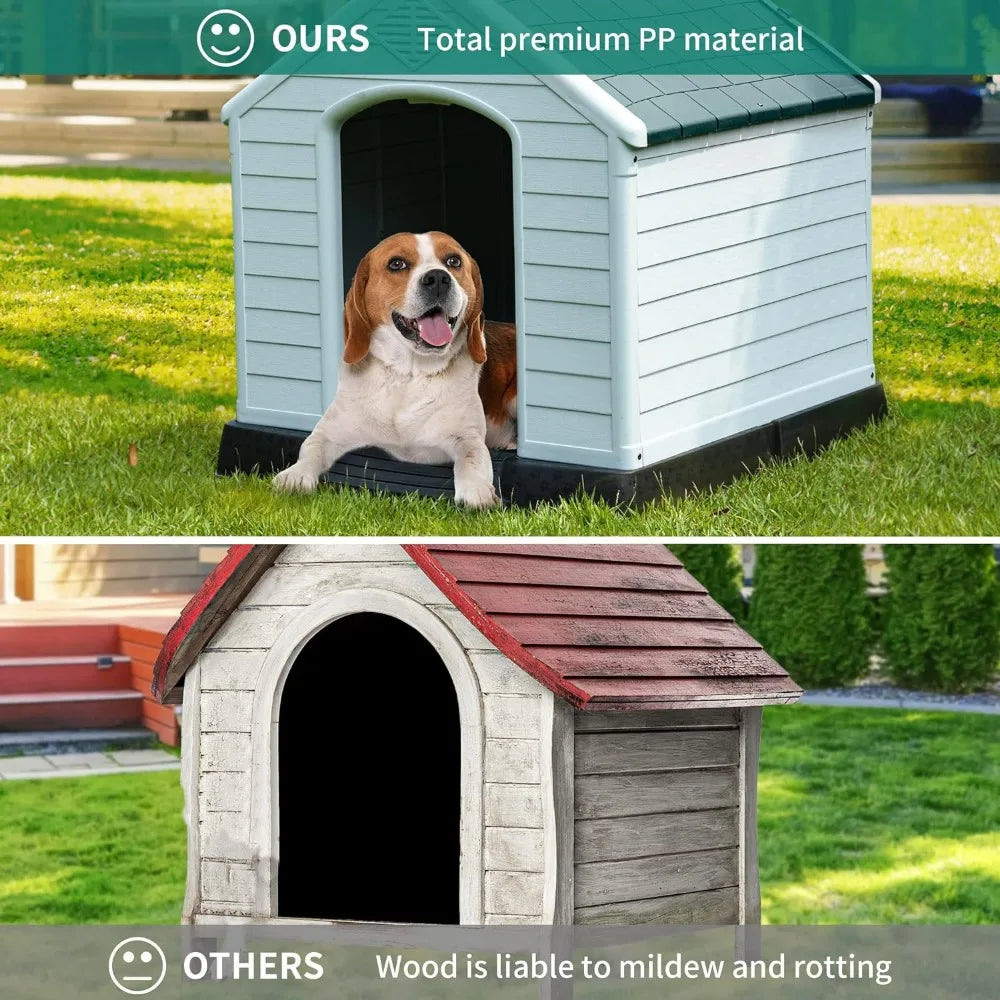 Large Plastic Dog House Outdoor Indoor Doghouse Puppy Shelter Water Resistant