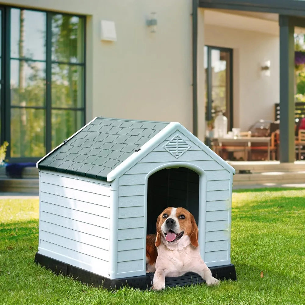 Large Plastic Dog House Outdoor Indoor Doghouse Puppy Shelter Water Resistant