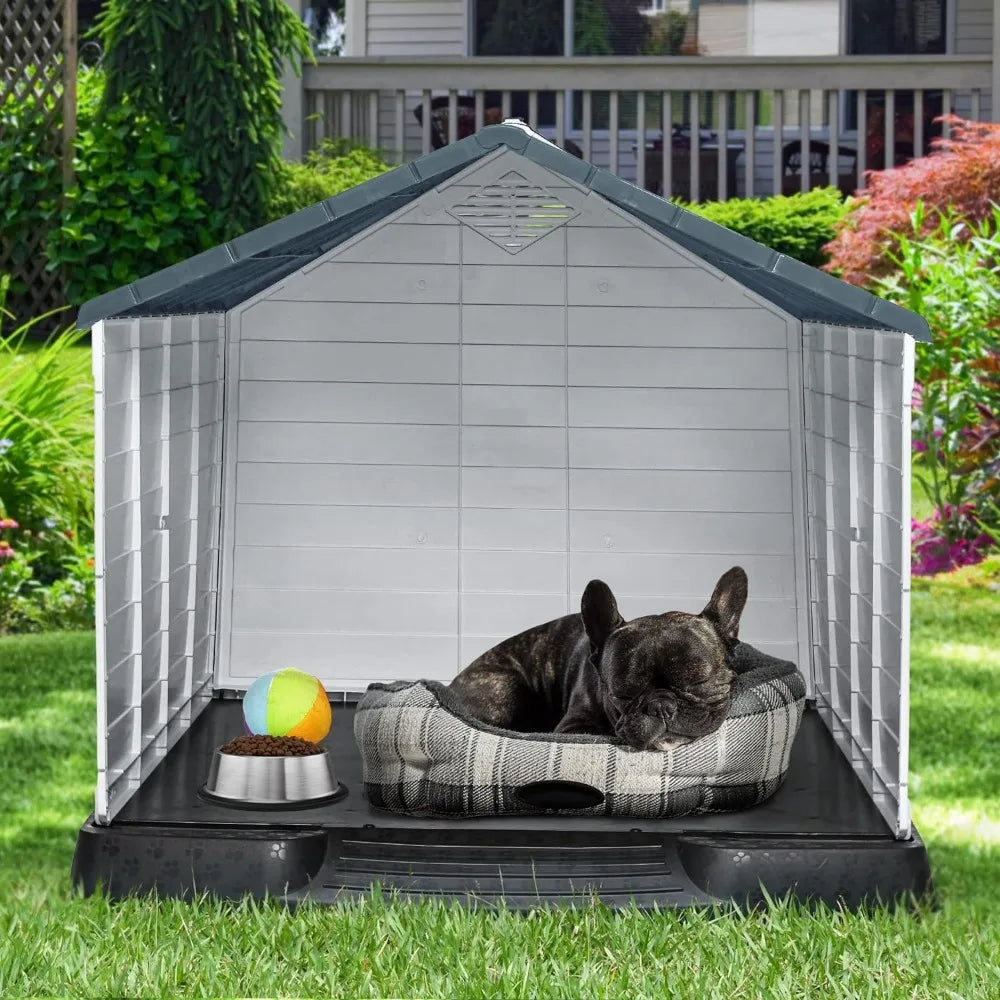 Large Plastic Dog House Outdoor Indoor Doghouse Puppy Shelter Water Resistant