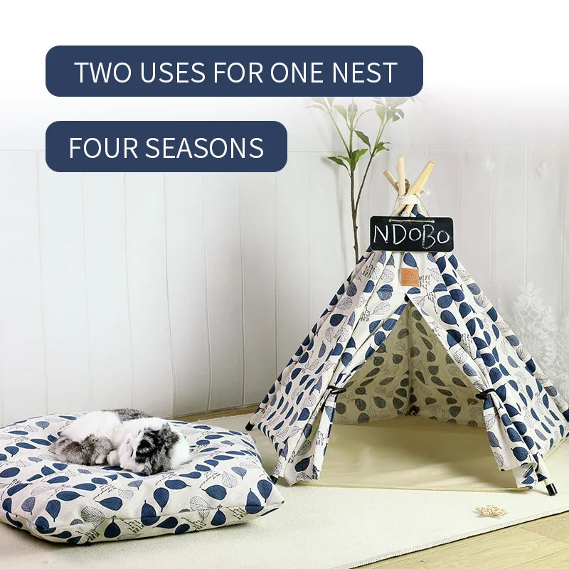 Pet Tent House Dog Bed Portable Removable Washable Teepee Puppy Cat Indoor Outdoor